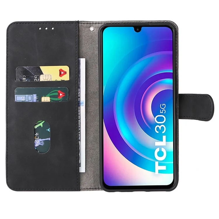 Pour TCL 30 5G/30+ 5G Peau-toucher Feeling Portefeuille Étui en Cuir PU Support Réglable Folio Flip Cover - Noir