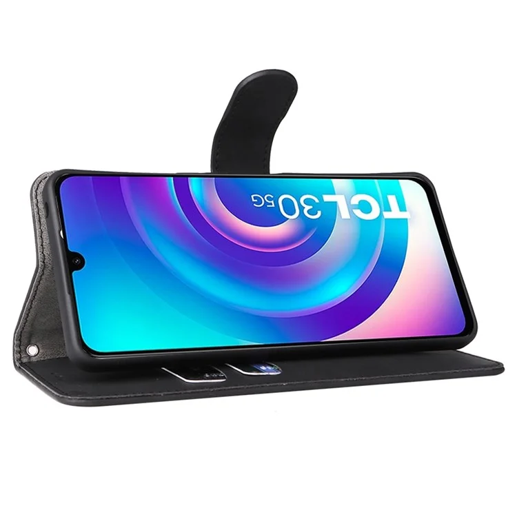 Pour TCL 30 5G/30+ 5G Peau-toucher Feeling Portefeuille Étui en Cuir PU Support Réglable Folio Flip Cover - Noir