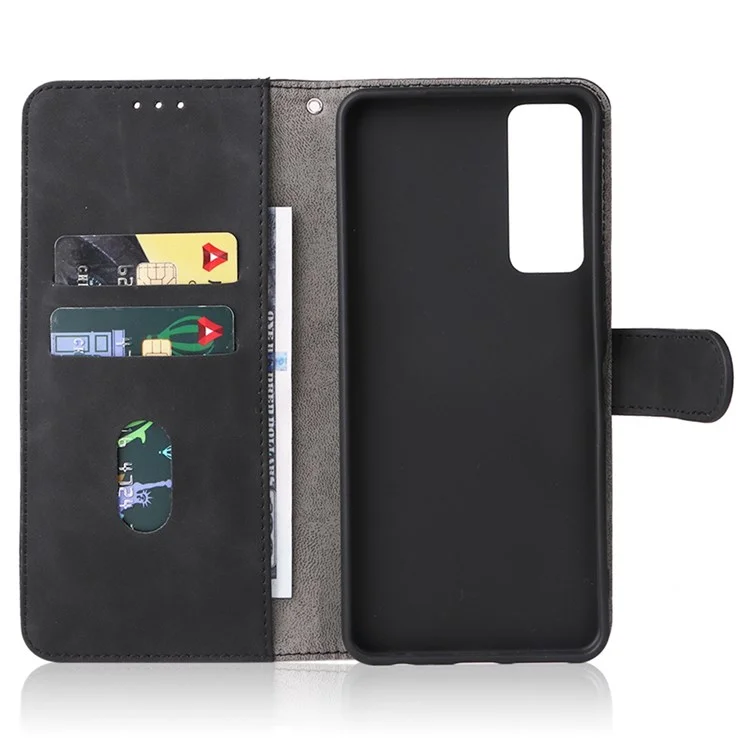 Pour TCL 30 5G/30+ 5G Peau-toucher Feeling Portefeuille Étui en Cuir PU Support Réglable Folio Flip Cover - Noir