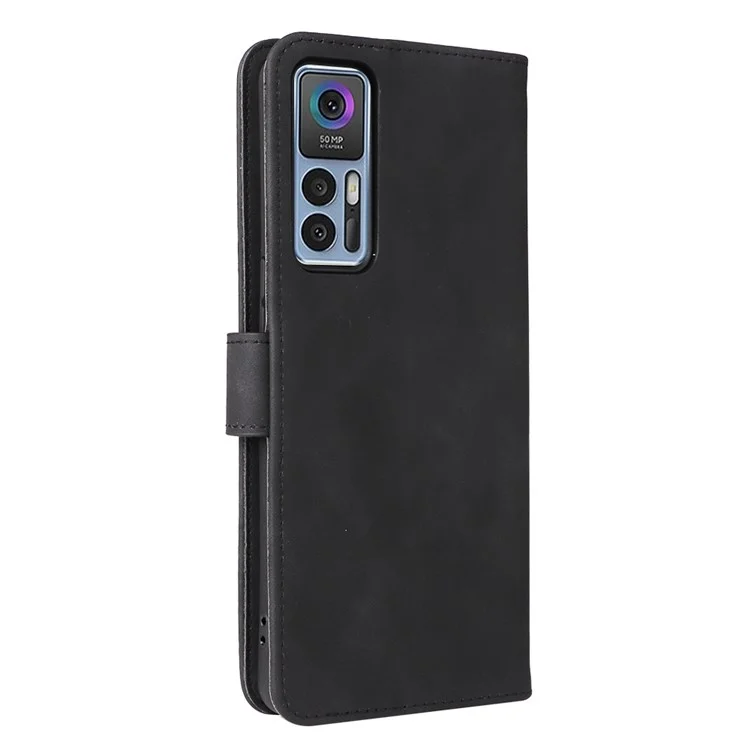 Pour TCL 30 5G/30+ 5G Peau-toucher Feeling Portefeuille Étui en Cuir PU Support Réglable Folio Flip Cover - Noir