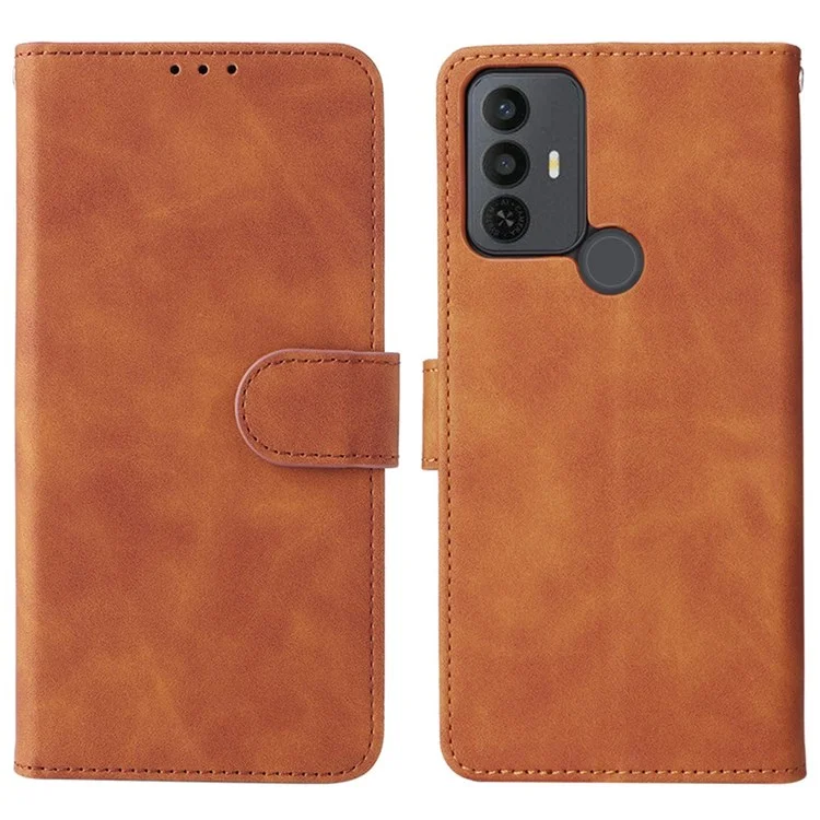 Para TCL 30E/30 SE/305/306 Skin-touch Feeling Phone Case PU Leather Magnetic Clasp Protective Shell with Wallet Stand - Marrón