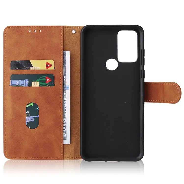 Para TCL 30E/30 SE/305/306 Skin-touch Feeling Phone Case PU Leather Magnetic Clasp Protective Shell with Wallet Stand - Marrón