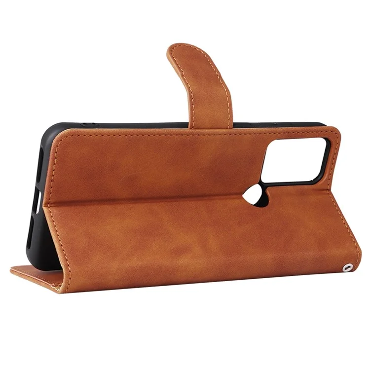Para TCL 30E/30 SE/305/306 Skin-touch Feeling Phone Case PU Leather Magnetic Clasp Protective Shell with Wallet Stand - Marrón