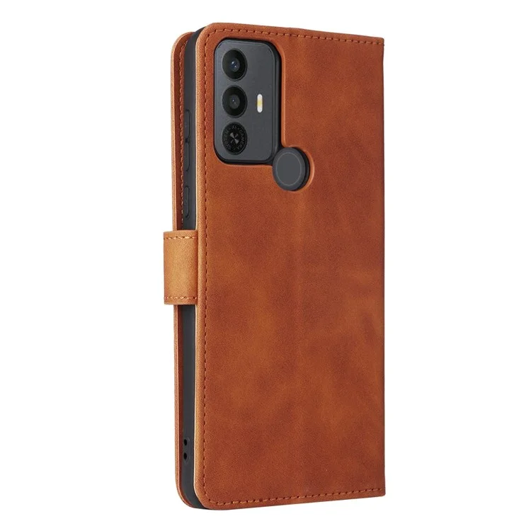 Para TCL 30E/30 SE/305/306 Skin-touch Feeling Phone Case PU Leather Magnetic Clasp Protective Shell with Wallet Stand - Marrón