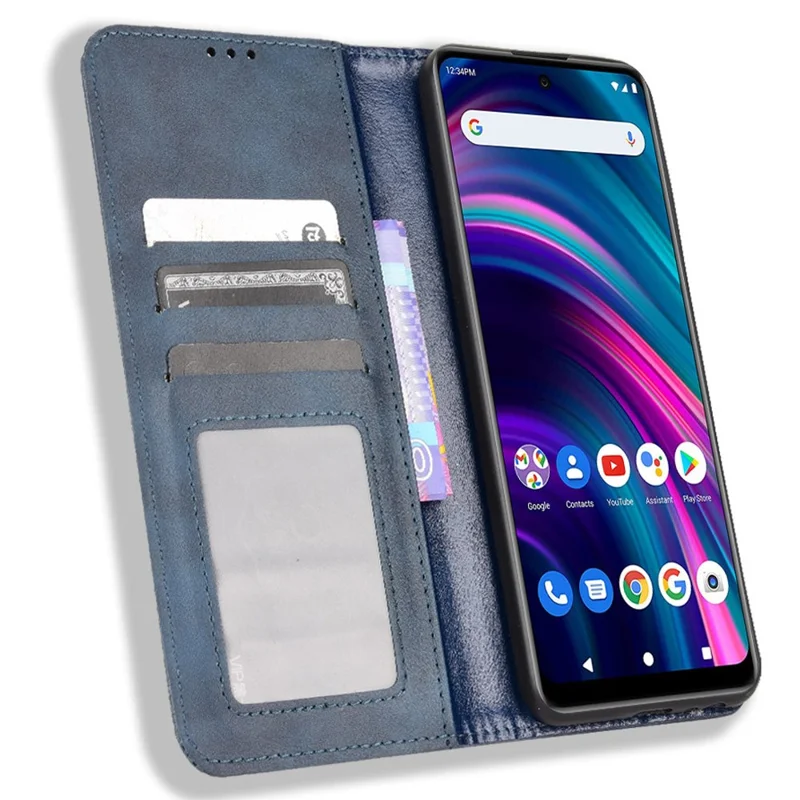 Retro Anti-Fall Phone Case for BLU G71+ 4G Wallet Full Protection Leather Mobile Phone Shell Protector with Stand - Blue