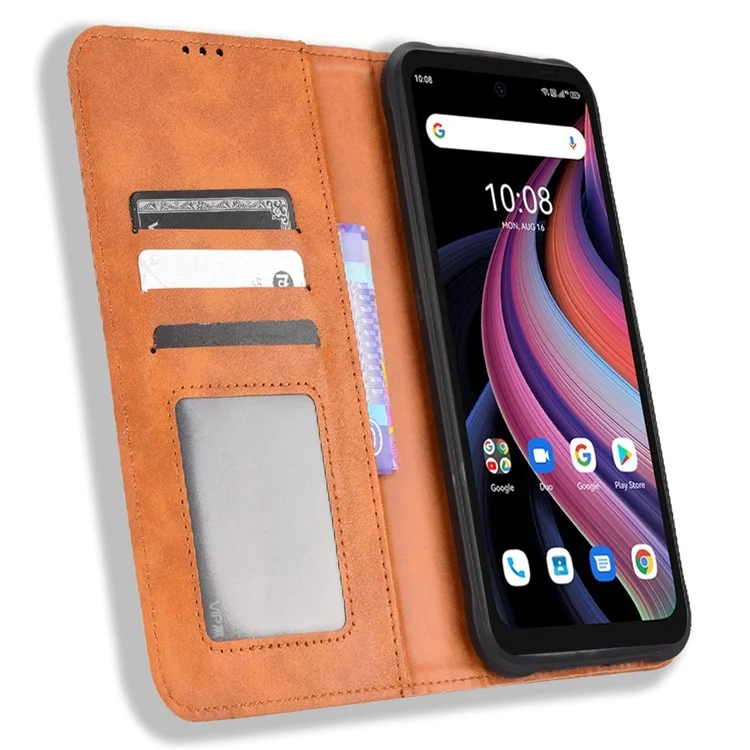 For Umidigi Bison GT2 5G/GT2 Pro 5G Auto-Absorbed Leather Phone Cover Shockproof Folio Flip Case Wallet Folding Stand Phone Accessory - Brown