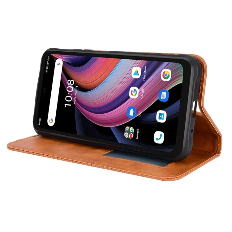 For Umidigi Bison GT2 5G/GT2 Pro 5G Auto-Absorbed Leather Phone Cover Shockproof Folio Flip Case Wallet Folding Stand Phone Accessory - Brown