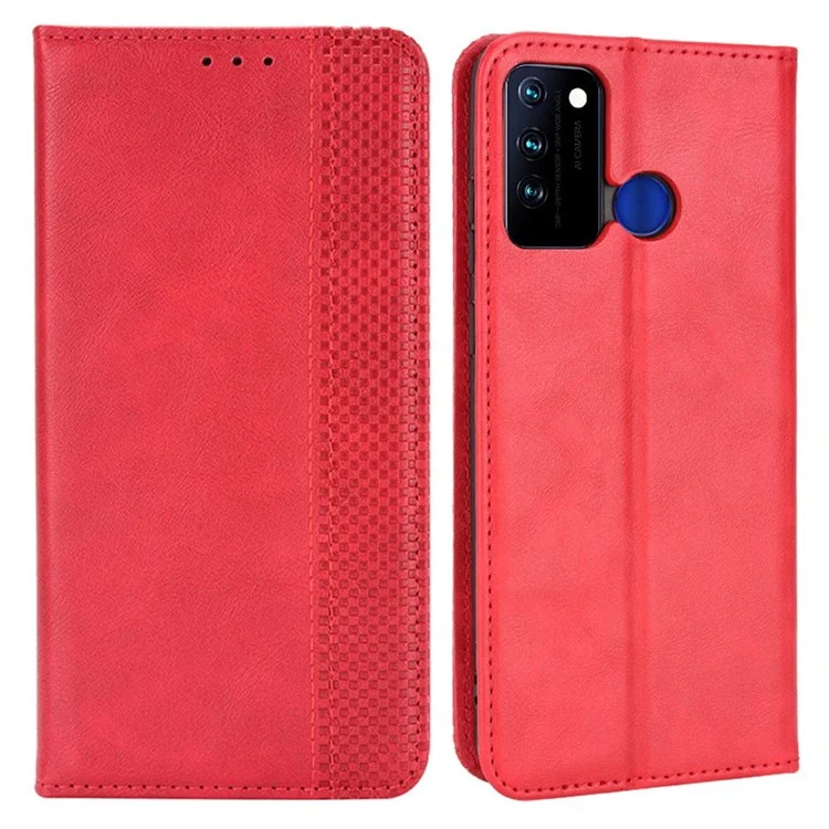 For BLU G71 4G Auto-Absorbed Vintage Texture Leather Phone Cover, Anti-scratch Folio Flip Wallet Folding Stand Case Phone Accessory - Red