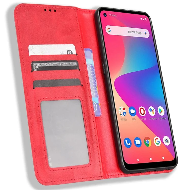 For BLU G71 4G Auto-Absorbed Vintage Texture Leather Phone Cover, Anti-scratch Folio Flip Wallet Folding Stand Case Phone Accessory - Red