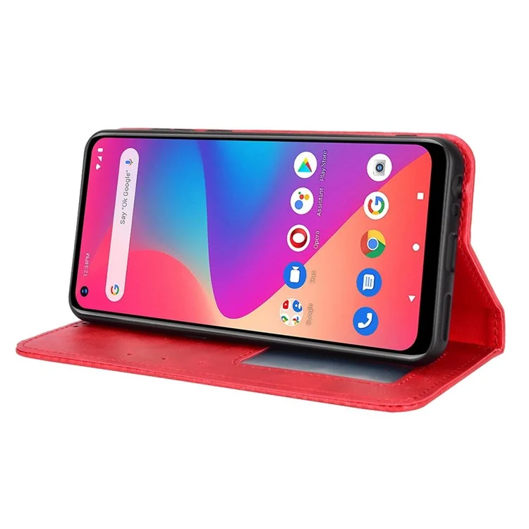 For BLU G71 4G Auto-Absorbed Vintage Texture Leather Phone Cover, Anti-scratch Folio Flip Wallet Folding Stand Case Phone Accessory - Red