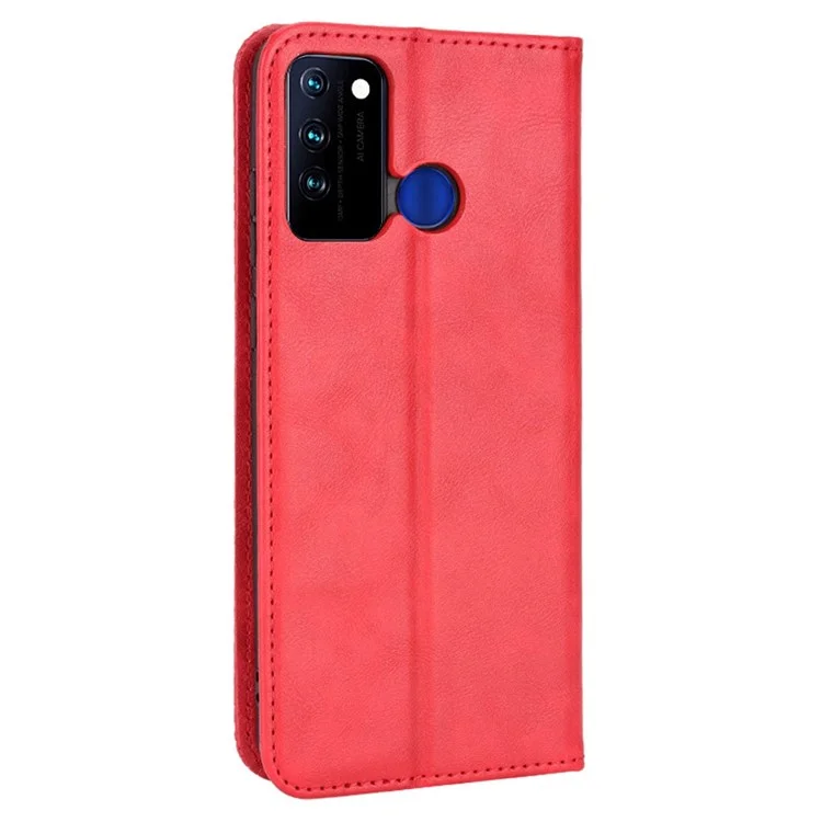 For BLU G71 4G Auto-Absorbed Vintage Texture Leather Phone Cover, Anti-scratch Folio Flip Wallet Folding Stand Case Phone Accessory - Red