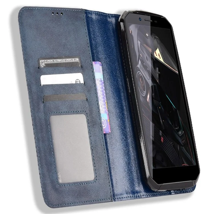 Retro Textur PU Lederstand Hülle Für Oukitel WP18, Magnetische Automatisch Absorbierte Telefonbrieftasche - Blau