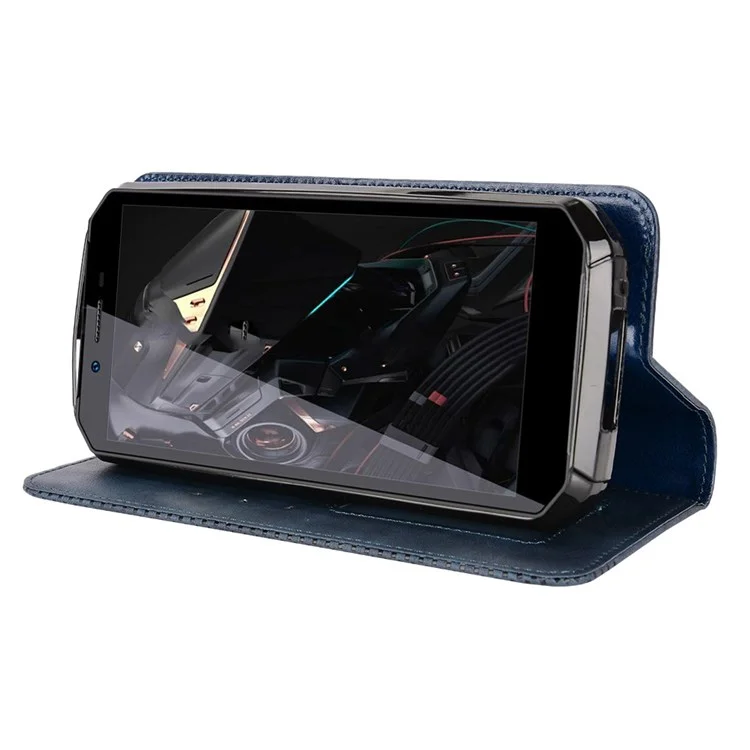 Retro Textur PU Lederstand Hülle Für Oukitel WP18, Magnetische Automatisch Absorbierte Telefonbrieftasche - Blau