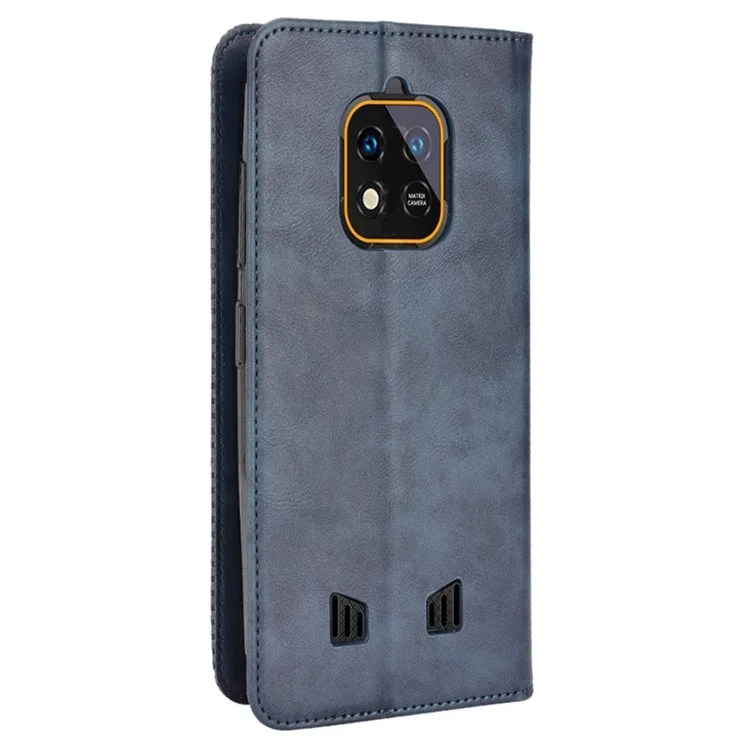 Retro Textur PU Lederstand Hülle Für Oukitel WP18, Magnetische Automatisch Absorbierte Telefonbrieftasche - Blau