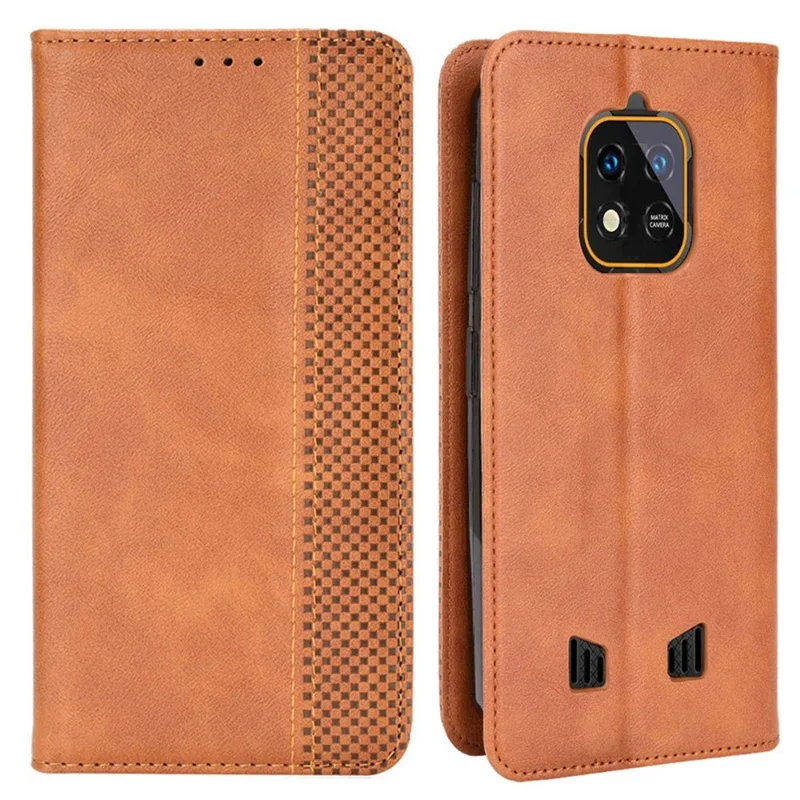 Retro Textur PU Lederstand Hülle Für Oukitel WP18, Magnetische Automatisch Absorbierte Telefonbrieftasche - Braun
