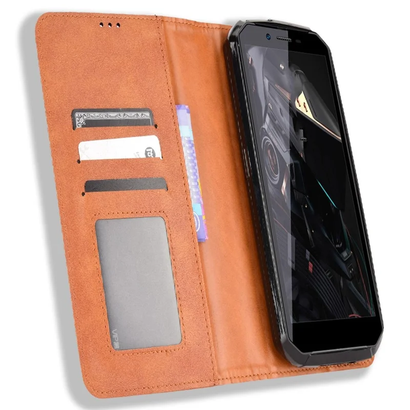 Retro Textur PU Lederstand Hülle Für Oukitel WP18, Magnetische Automatisch Absorbierte Telefonbrieftasche - Braun