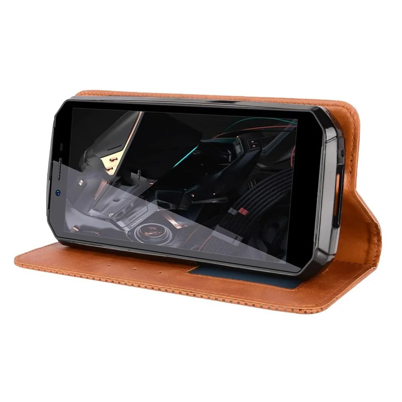 Retro Textur PU Lederstand Hülle Für Oukitel WP18, Magnetische Automatisch Absorbierte Telefonbrieftasche - Braun