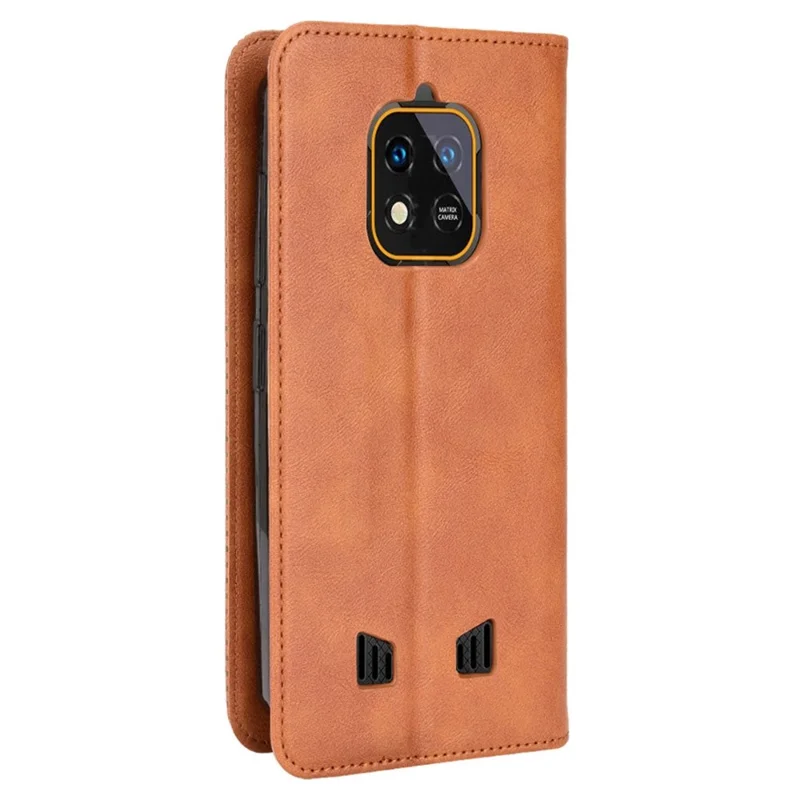 Retro Textur PU Lederstand Hülle Für Oukitel WP18, Magnetische Automatisch Absorbierte Telefonbrieftasche - Braun