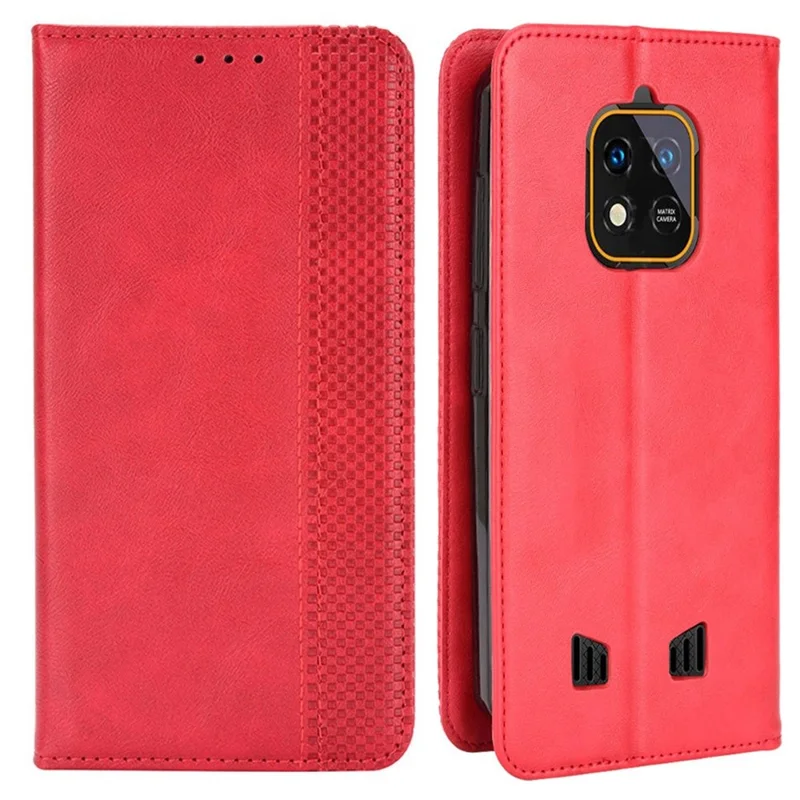Retro Texture PU Leather Stand Case for Oukitel WP18, Magnetic Auto-absorbed Phone Wallet Cover - Red