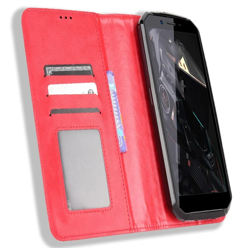 Retro Texture PU Leather Stand Case for Oukitel WP18, Magnetic Auto-absorbed Phone Wallet Cover - Red