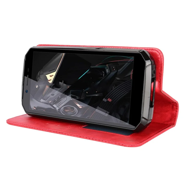 Retro Texture PU Leather Stand Case for Oukitel WP18, Magnetic Auto-absorbed Phone Wallet Cover - Red