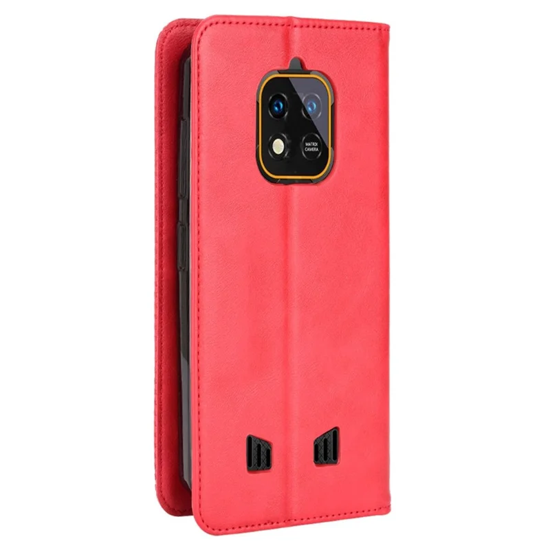 Retro Texture PU Leather Stand Case for Oukitel WP18, Magnetic Auto-absorbed Phone Wallet Cover - Red