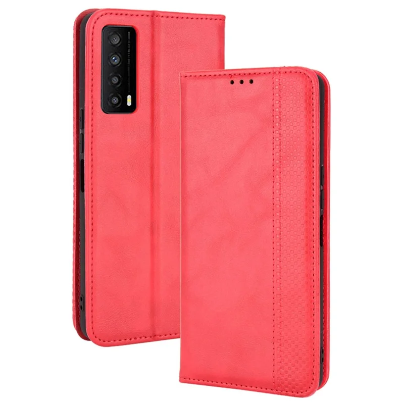 Wallet Stand Retro Texture Leather Case for TCL Stylus 5G, Magnetic Auto Closure Phone Cover - Red