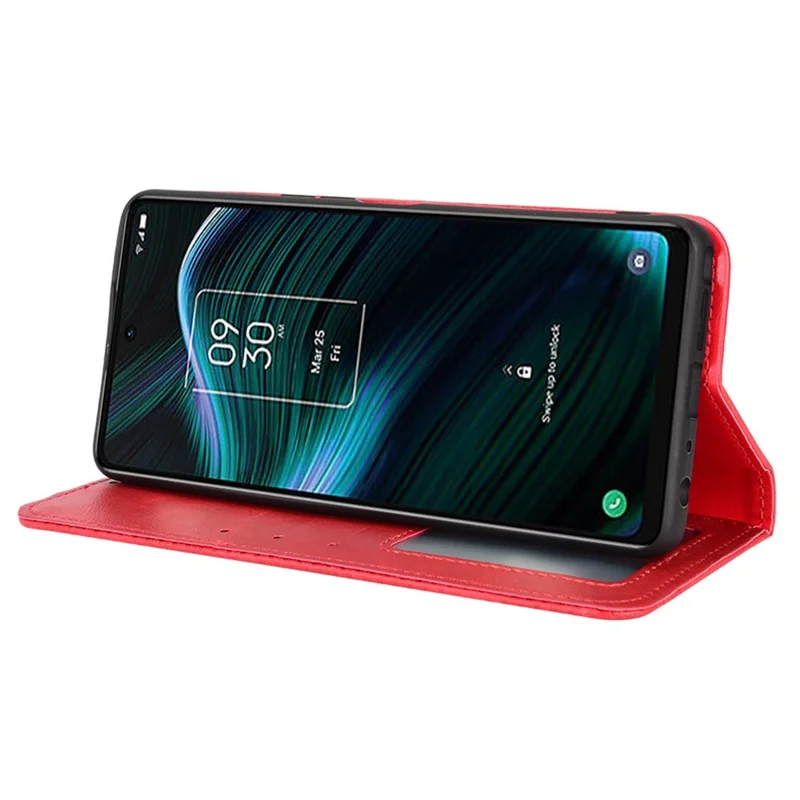 Wallet Stand Retro Texture Leather Case for TCL Stylus 5G, Magnetic Auto Closure Phone Cover - Red