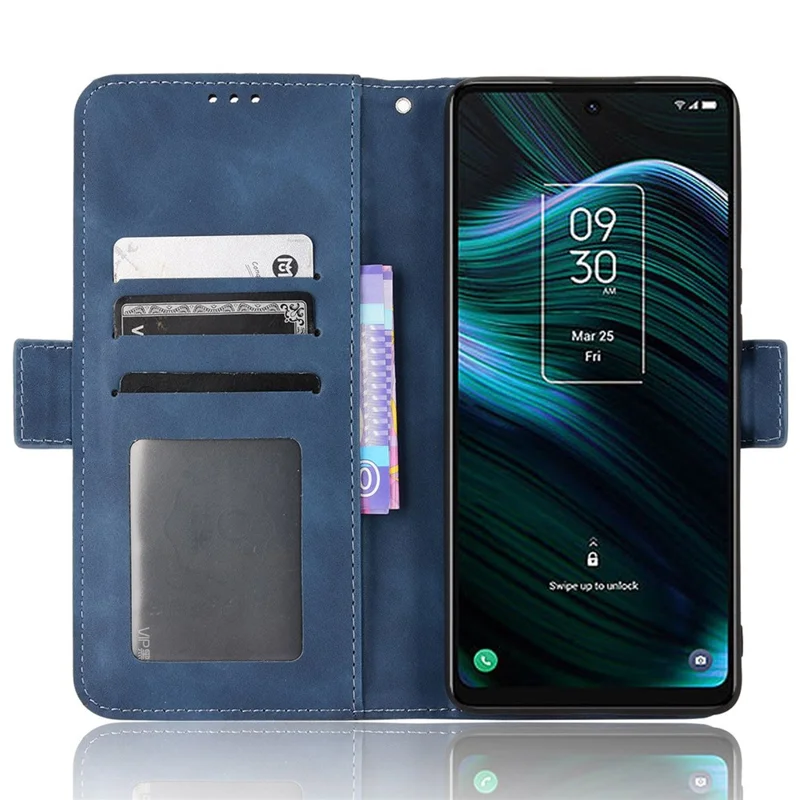 Multiple Card Slots Stand Phone Case for TCL Stylus 5G, Wallet Anti-scratch PU Leather Cover - Blue