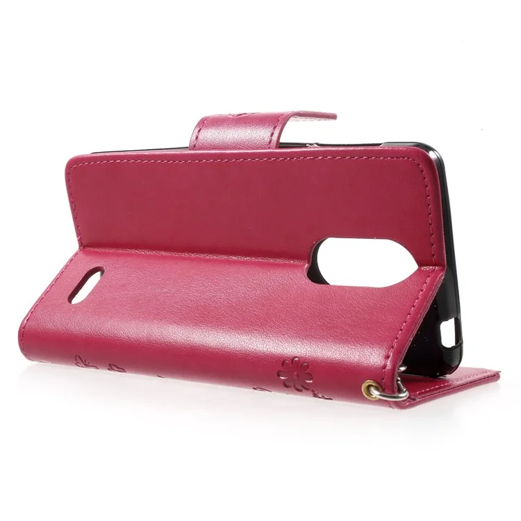 Imprint Flower Stand Leather Shell Case for Leagoo M5 - Rose