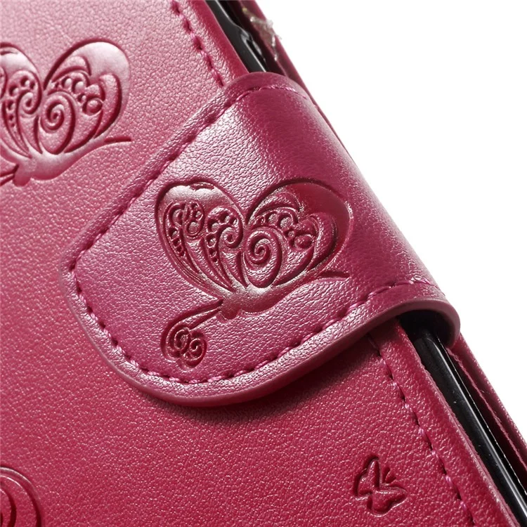 Imprint Flower Stand Leather Shell Case for Leagoo M5 - Rose