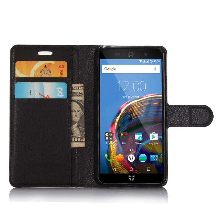For Wileyfox Swift 2 Litchi Grain Wallet Stand Leather Case Cover - Black