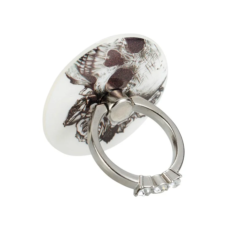 Patterned Universal Smartphone Kickstand Rhinestone Finger Grip Ring Holder for iPhone 8, Samsung Note 8 - Skull and Rose