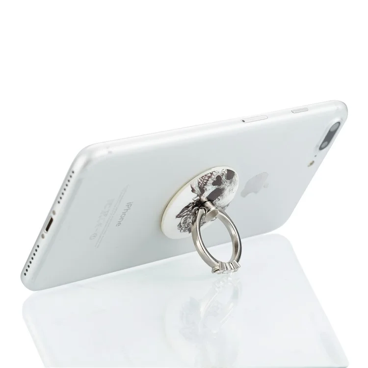 Patterned Universal Smartphone Kickstand Rhinestone Finger Grip Ring Holder for iPhone 8, Samsung Note 8 - Skull and Rose