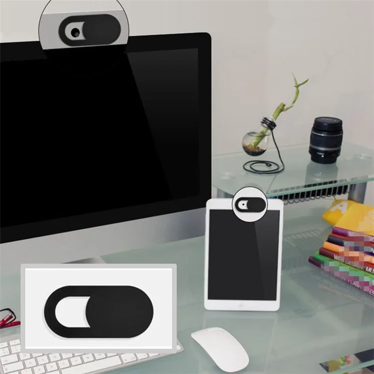 1PC 0.03in Ultrathin Plastic Webcam Camera Cover Shutter Protect Smartphones Laptop Desktop Privacy - Black