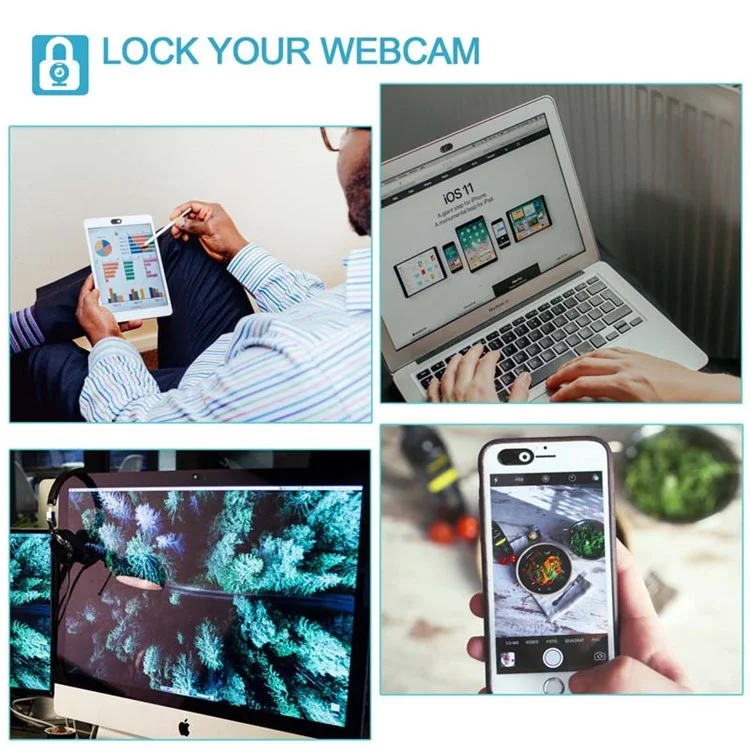 0.03-inch Ultrathin Aluminium Alloy Webcam Cover Privacy Protection for Smartphones Laptop Desktop Etc - Black