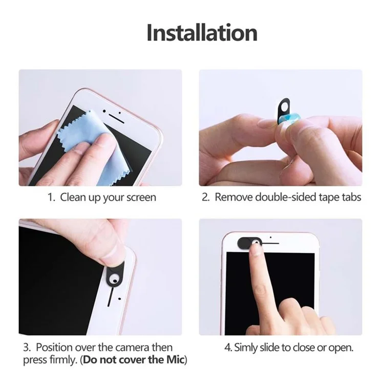 0.03-inch Ultrathin Aluminium Alloy Webcam Cover Privacy Protection for Smartphones Laptop Desktop Etc - Black