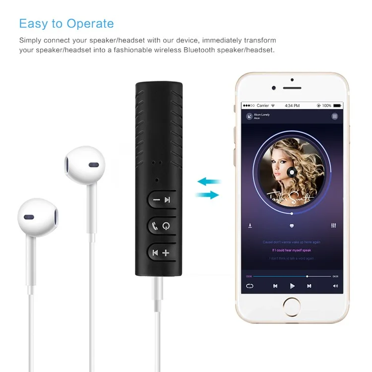 Clip-on 3.5mm Jack Bluetooth Music Receiver Car Audio Receiver Adapter for Headphone Home Car Stereo