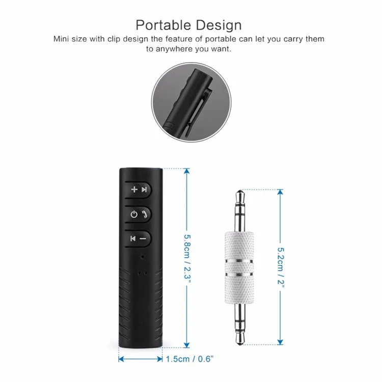 Clip-on 3.5mm Jack Bluetooth Music Receiver Car Audio Receiver Adapter for Headphone Home Car Stereo