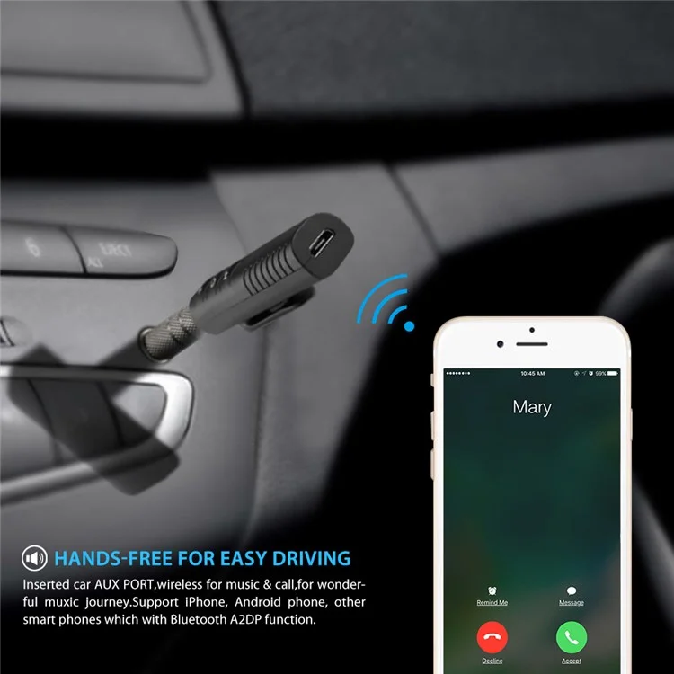Clip-on 3.5mm Jack Bluetooth Music Receiver Car Audio Receiver Adapter for Headphone Home Car Stereo