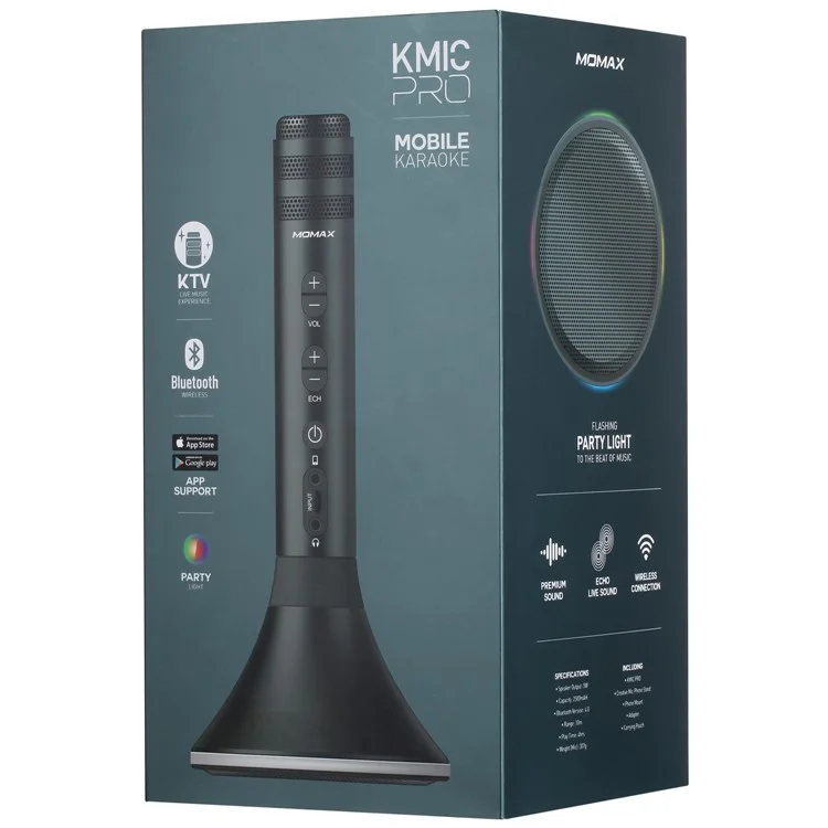MOMAX K-MIC PRO Wireless Karaoke Microphone Kit with Mobile Phone Holder - Black