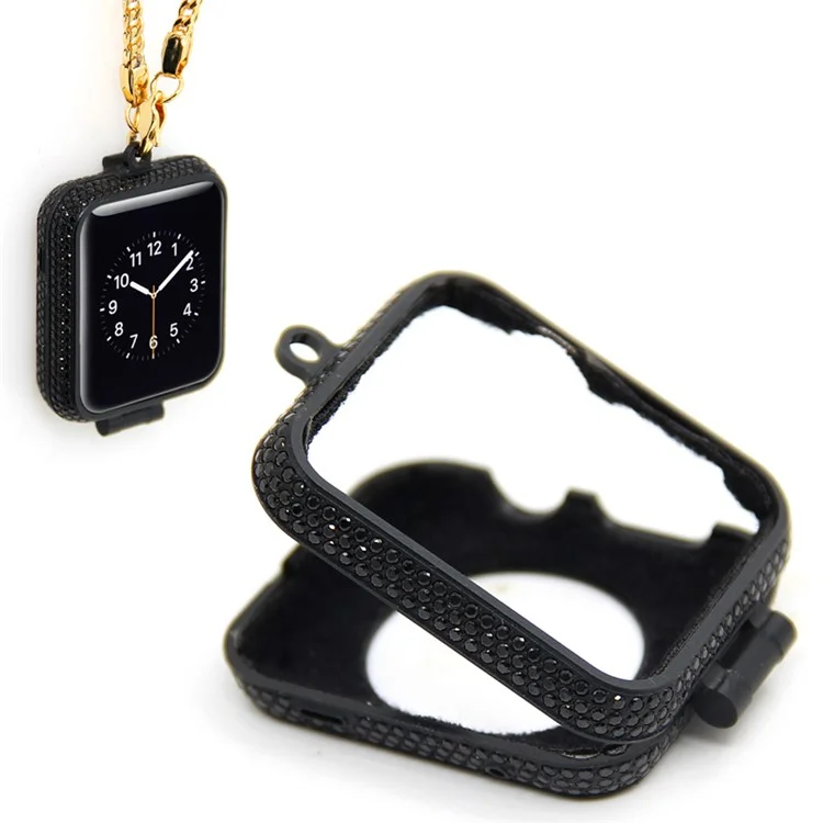 Luxury Diamond Pocket Watch Protective Case with Chain for Apple Watch Series 3/2/1 38mm - Black