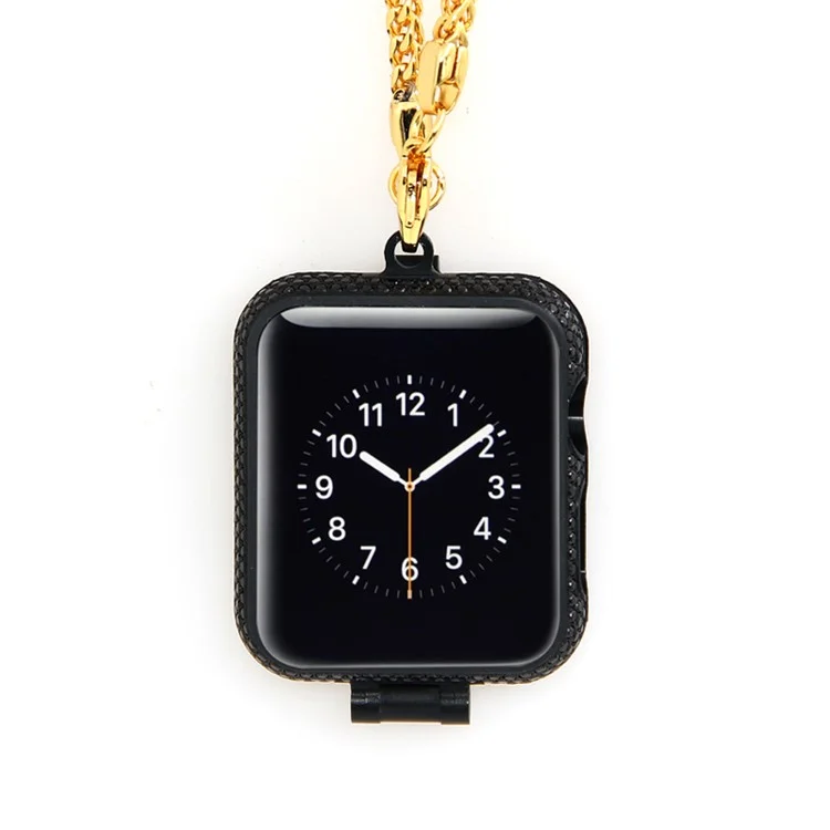 Luxury Diamond Pocket Watch Protective Case with Chain for Apple Watch Series 3/2/1 38mm - Black