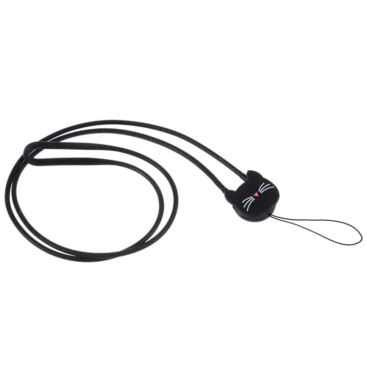 Cute Cat Pattern Flexible Silicone Mobile Chain Lanyard for iPhone Samsung Huawei etc - Black