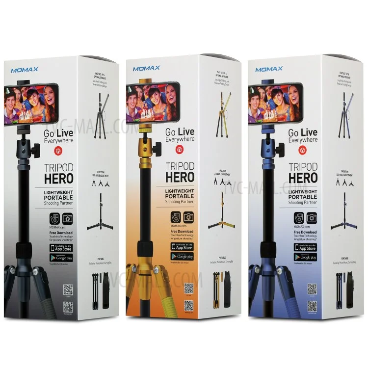 Momax Tripod Hero Exciantable Stativ Monopod Kamera Fotografie Support Stand Selfie Stick Mit Telefonclip - Grau