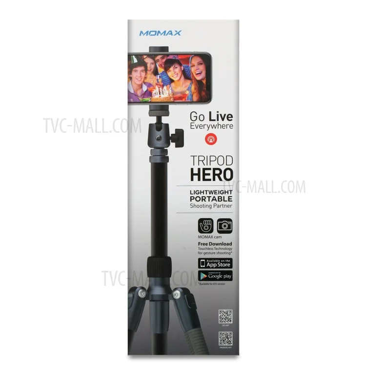 Momax Tripod Hero Exciantable Stativ Monopod Kamera Fotografie Support Stand Selfie Stick Mit Telefonclip - Grau