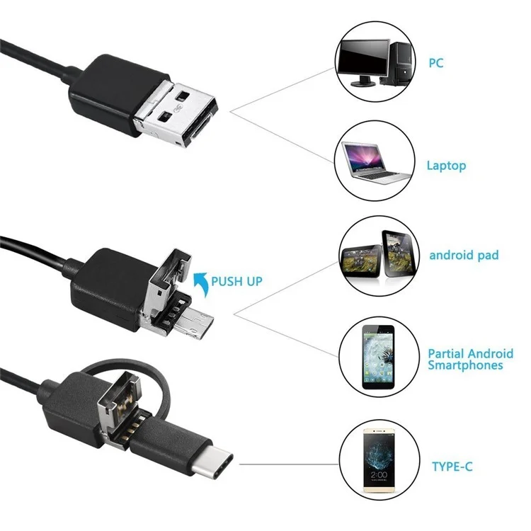 3.5M 7mm 6-LED Soft Cable USB Endoscope Borescope Inspection Camera for Android Phone with OTG/Type-C Device/PC