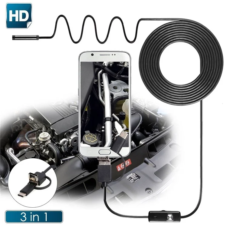 3.5M 7mm 6-LED Soft Cable USB Endoscope Borescope Inspection Camera for Android Phone with OTG/Type-C Device/PC