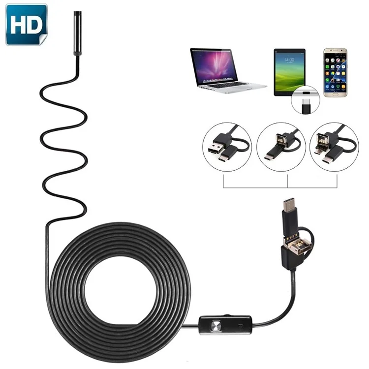 3.5M 7mm 6-LED Soft Cable USB Endoscope Borescope Inspection Camera for Android Phone with OTG/Type-C Device/PC