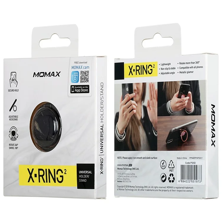 MOMAX Marble Texture Rotary Finger Grip Ring Desktop Stand for iPhone Samsung - Black
